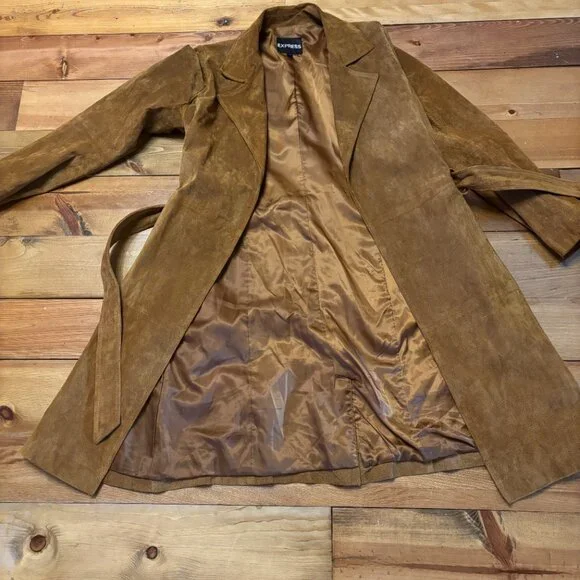 Express Brown Suede Trench Coat - Picture 6 of 6